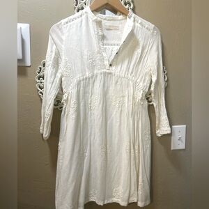 Zara Girls White Cotton Embroidered Long Sleeve Tunic Top